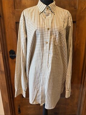 L.L. Bean Men's Plaid Button-Up Shirt in Beige and Brown